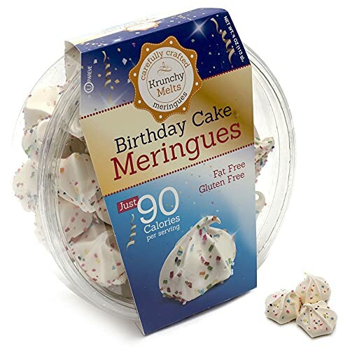 Container of birthday cake flavored meringues with sprinkles.