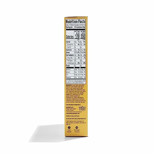 Side view of a cereal box showing nutrition facts.