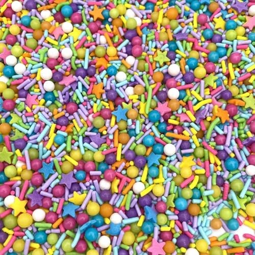 Colorful candy sprinkles with stars and balls