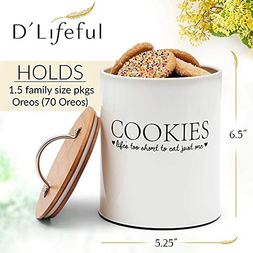 Cookie jar with lid holding assorted cookies