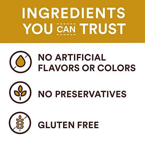 Image stating no artificial flavors, no preservatives, gluten free.