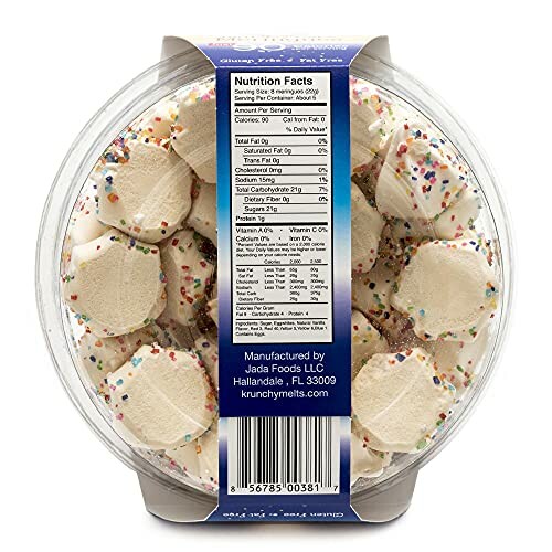 Packaged marshmallow rice treats with nutrition facts label.