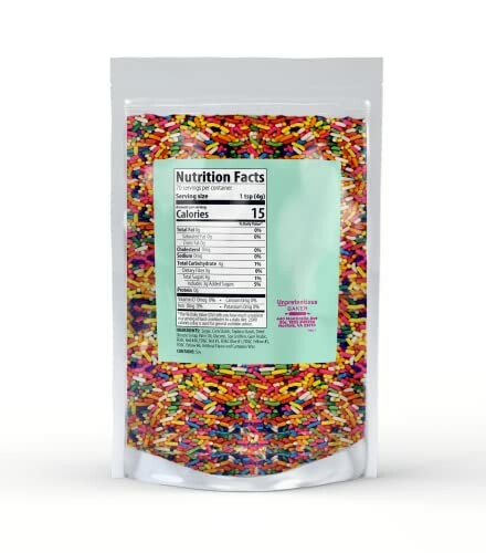 Bag of rainbow sprinkles with nutrition facts label